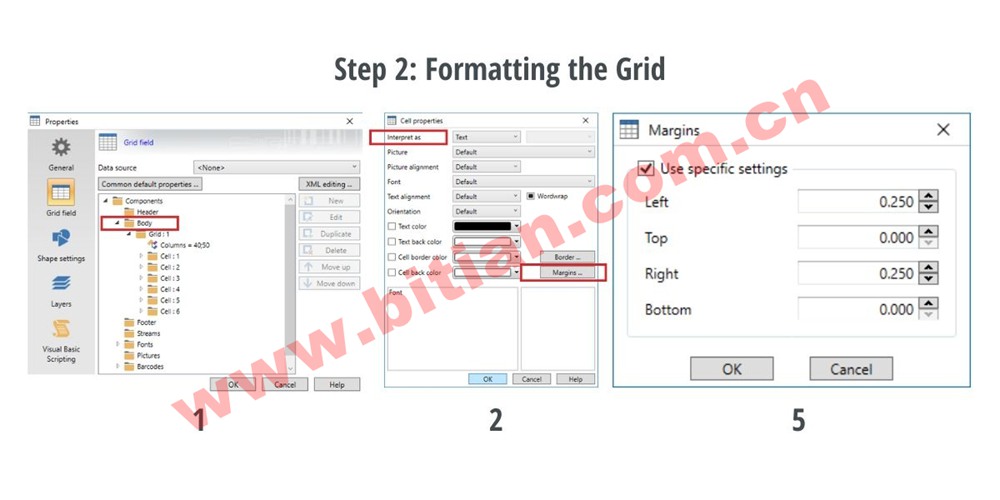 有關(guān)如何在 CODESOFT 中使用 GridField 設(shè)置網(wǎng)格格式的屏幕截圖